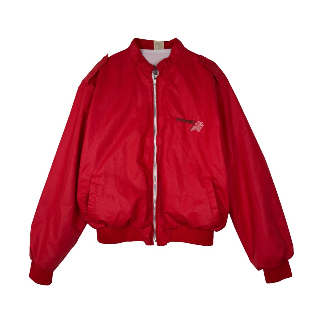 Vintage 80s Red Bomber Jacket w Embroidered Logo Made in USA Avanti Workwear XL